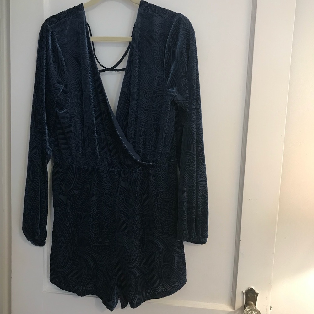 Large Blue Velour LS Romper Never worn; New w/tag